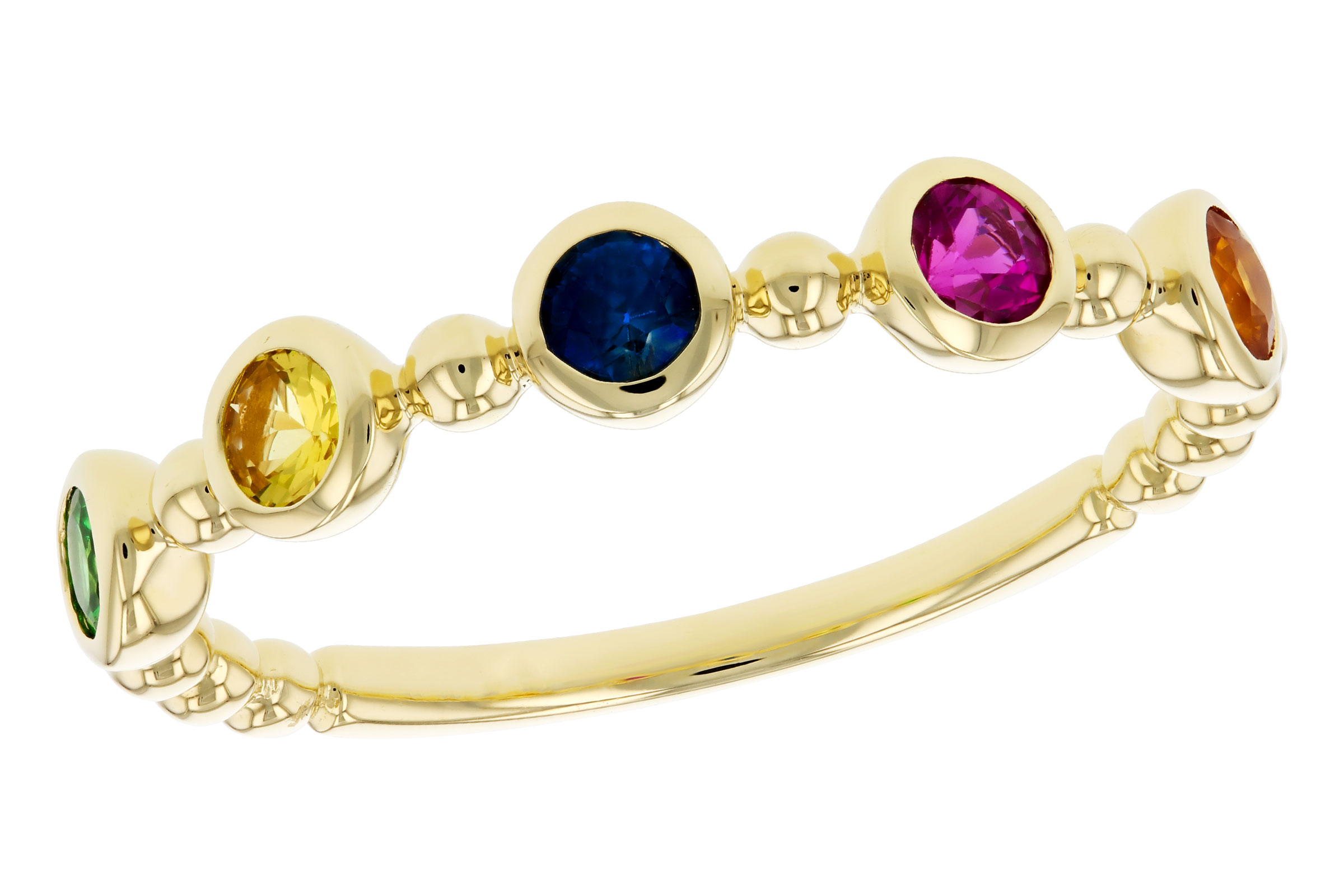 F330-18637: LDS WED RG .52 TW MULTI-COLOR SAPPH & GREEN GARNET